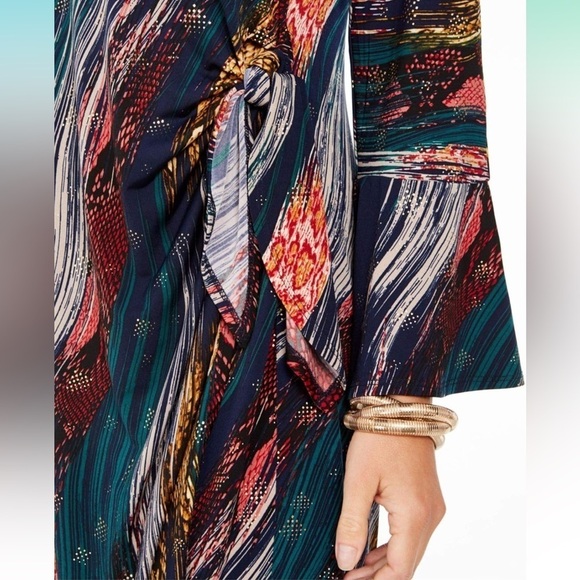 Signature by Robbie Bee Multicolor w Gold Tie Knot Dress Bell Sleeves Si… - Picture 9 of 17